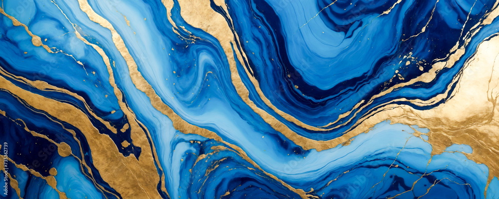 The abstract image of the blue marble texture with swirling patterns and elegant gold flecks creates a luxurious visual effect. The abstract image of the blue marble texture with swirling patterns and elegant gold flecks creates a luxurious visual effect.