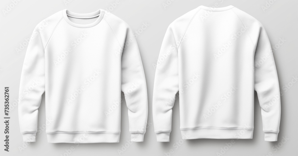 Blank white sweatshirt template, front and back views, isolated on grey background Blank white sweatshirt template, front and back views, isolated on grey background