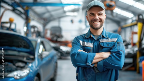 Confident Mechanic Smiling in Auto Workshop