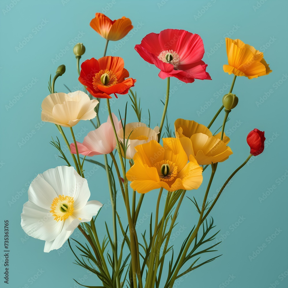 Naklejka premium a group of flowers on a solid background