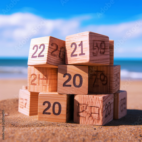 Wallpaper Mural Numbered Carved Wooden Cubes at the Beach Torontodigital.ca