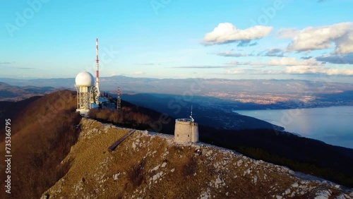 Aerial view of Mount Učka and Vojak Peak overlooking Opatija in Croatia сaptured from a drone photo