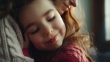 Cute little preschooler daughter hug cuddle with smiling young mother kiss show love and affection, small girl child embrace happy millennial mom or nanny, share close intimate moment together 