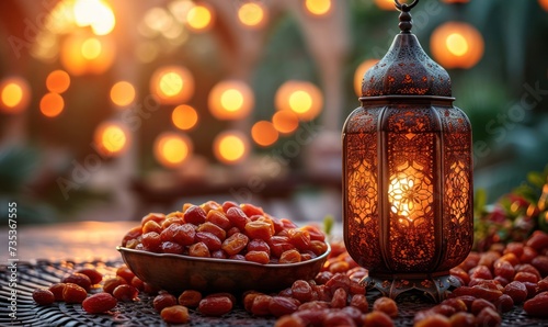 Lamp, dates Ramadan banner. Beautiful background for the text for the month of Ramadan