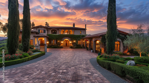 This luxurious estate sits atop a hill overlooking acres of vineyards giving residents endless opportunities for scenic views and wine tastings. Designed with Old World charm