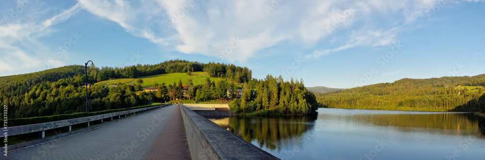 Fototapeta premium view of Zapora Wisla Czarne, water dam in Poland close to city of Wisla, with Czernianskie Lake. Poland
