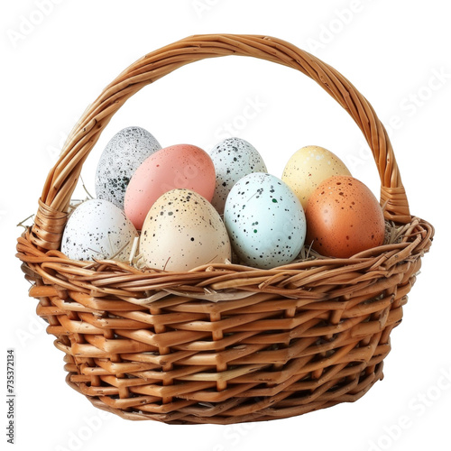 Basket with Easter eggs close up isolated