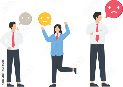 Sentiment analysis with various customer feedback emotions, Different opinions from good and neutral to bad user review research using AI tech detection tools concept,
