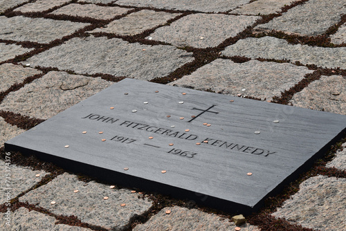 Washington DC, USA - March 10, 2022 - Arlington National Cemetery - JFK John Fitzgerald Kennedy Grave Marker