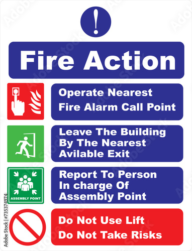 high quality fire action safety sign 