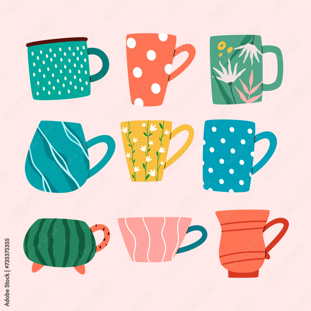 Collection of coffee and tea cups