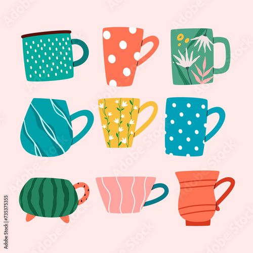 Collection of coffee and tea cups