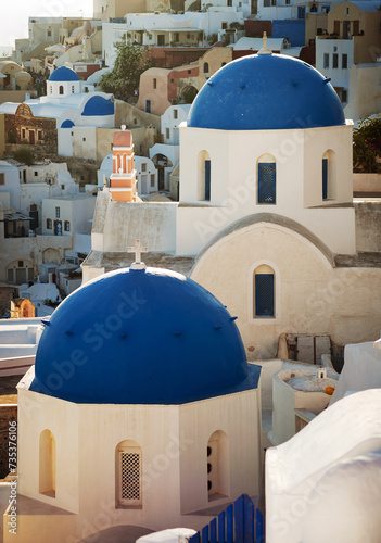 Iconic Blue Domes of Santorini Churches 