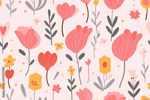 Pink and Yellow Flower Pattern on White Background