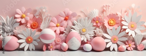 Group of Pink and White Flowers and Eggs