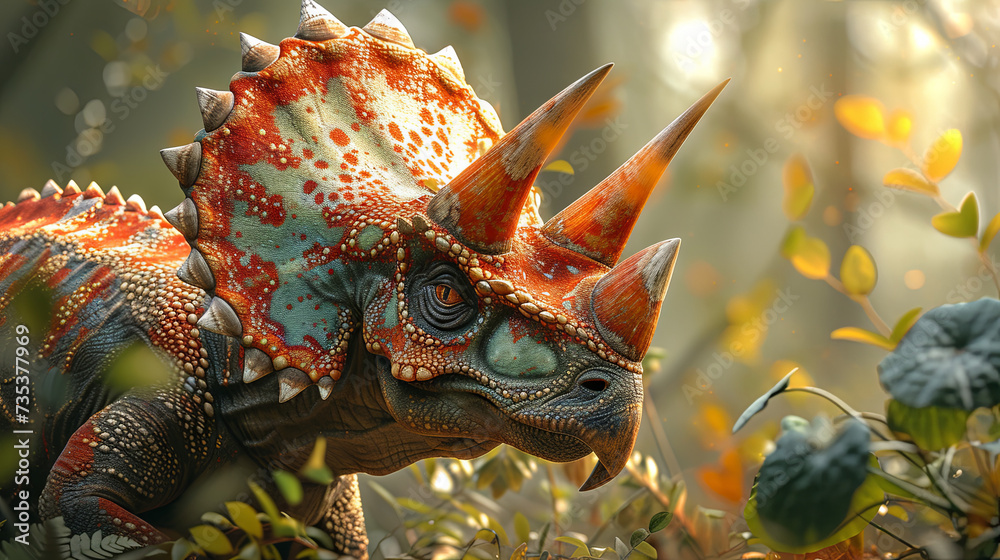Fototapeta premium Triceratops dinosaurs flourishing in their natural environment.
