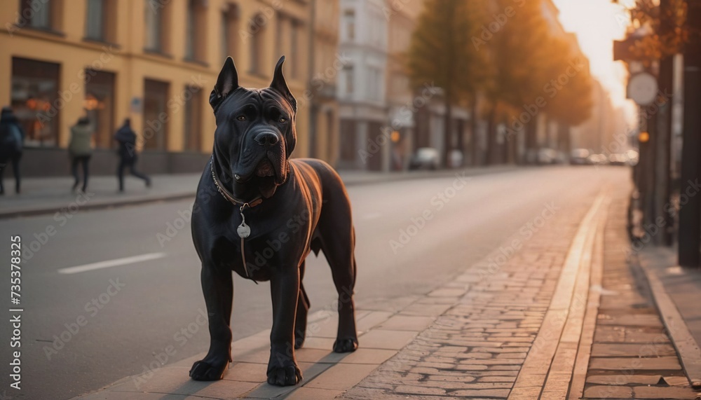 Cane corso, dog at dawn, purebred dog in nature, happy dog, beautiful dog