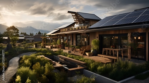 
Sustainable Living: Eco-Friendly Home with Solar Panels and Organic Garden
