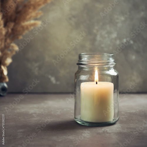 candle in glass jar.