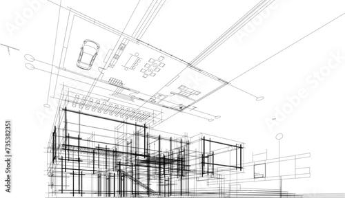 house building sketch architecture 3d illustration