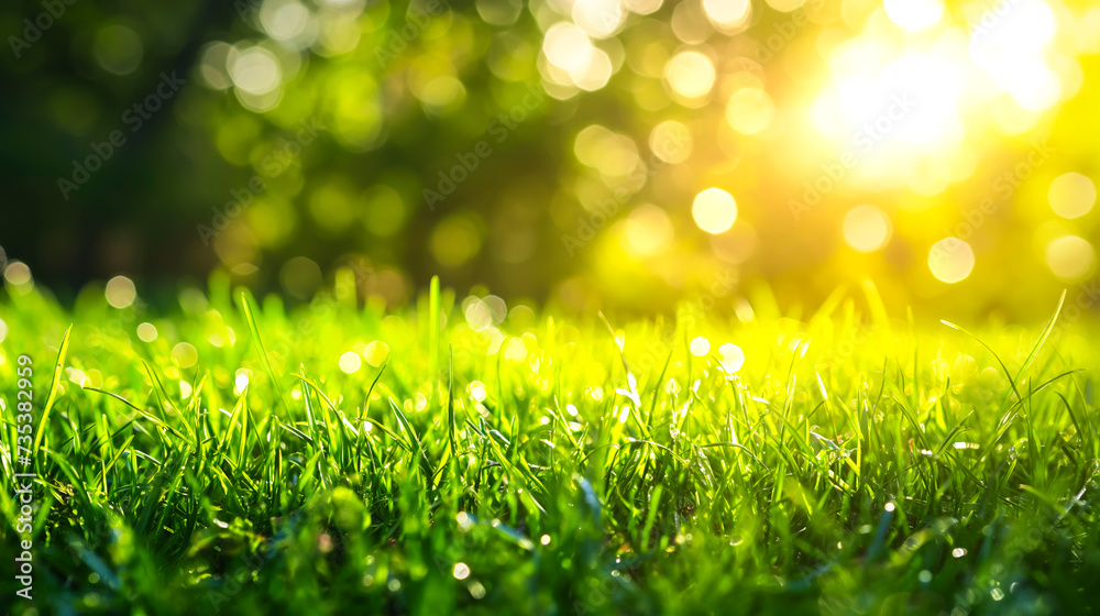 Green grass and sunlight banner background. Spring and summer themes Green grass and sunlight banner background. Spring and summer themes