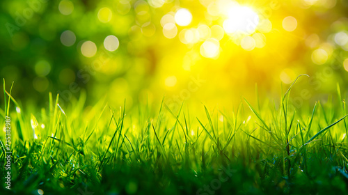 Green grass and sunlight banner background. Spring and summer themes