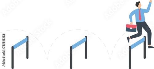 Businessman jumping over hurdle and infographic sports concept,
