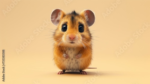a close up of a small rodent on a beige background with one eye open and one eye wide open.