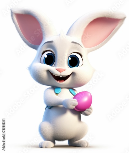 Cartoon Bunny Holding a Pink Ball