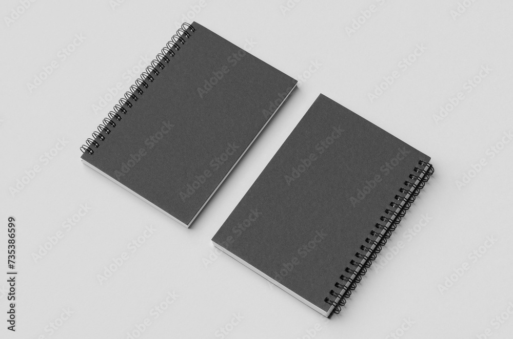 Black spiral notebook mockup, cover and backside. Black spiral notebook mockup, cover and backside.
