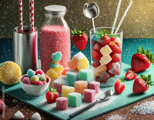  thousands of sugar coated cube strawberry