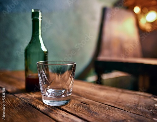 An empty glass on a wooden table