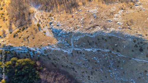 Aerial view of Mount Učka and Vojak Peak overlooking Opatija in Croatia сaptured from a drone photo