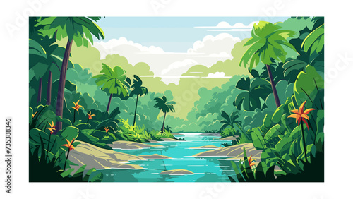 Beautiful view of the jungle. Vector illustration in cartoon style