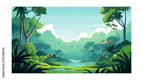 Beautiful view of the jungle. Vector illustration in cartoon style