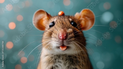 a close up of a mouse with it's mouth open and it's tongue hanging out with a blurry background. © Shanti
