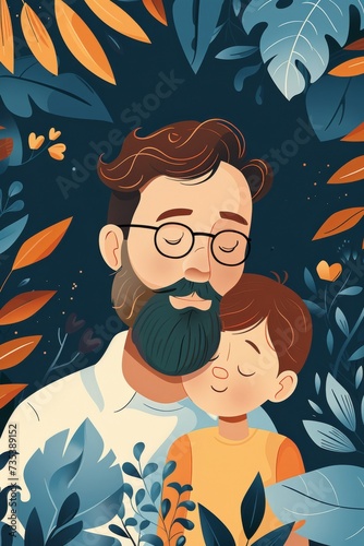 modern flat illustration happy dad with son illustration