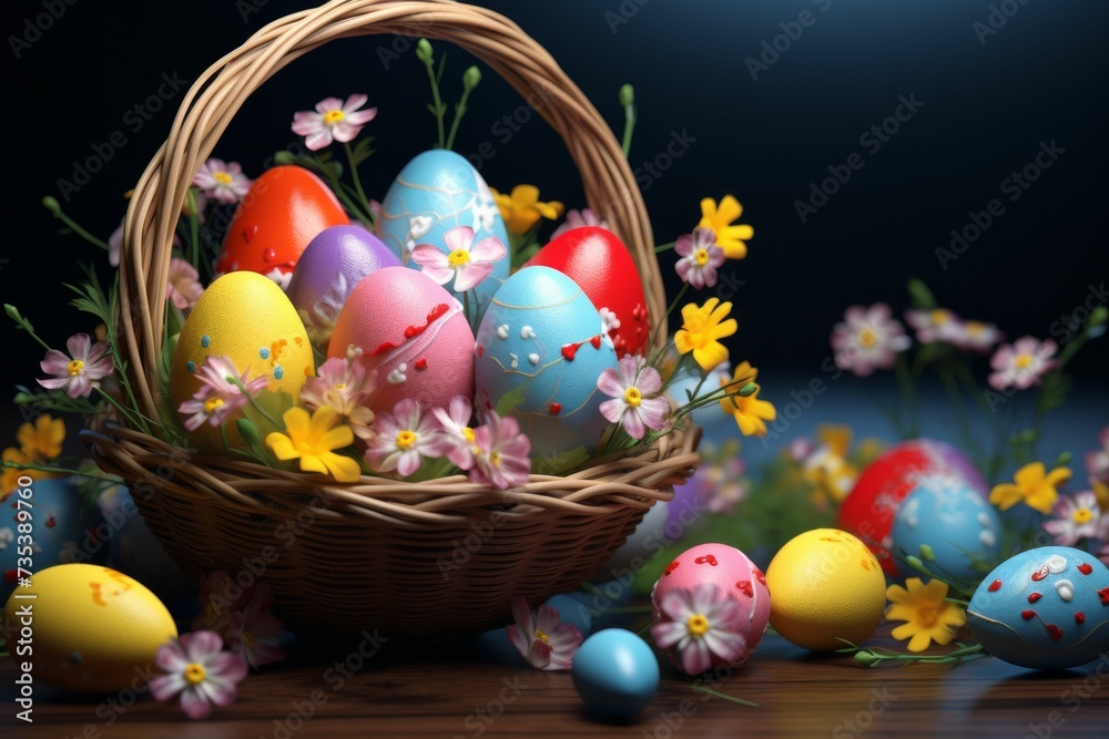 Colorful Easter Eggs Overflowing in a Basket
