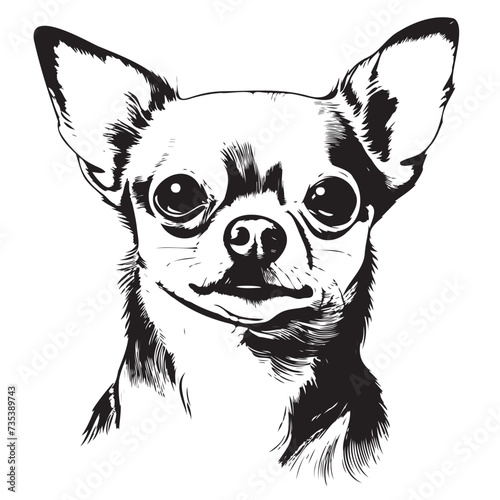 Portrait of a chihuahua dog hand drawn sketch in engraving style Vector photo