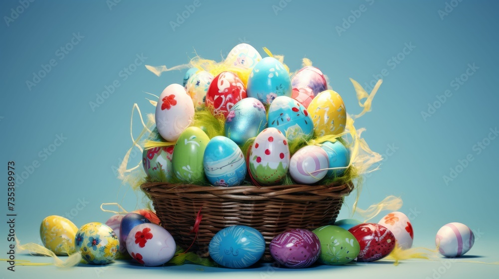 A Basket Filled With Colorful Eggs