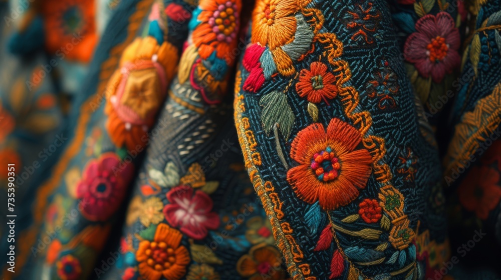 The intricate embroidery of a traditional garment, a tapestry of culture and heritage woven into threads