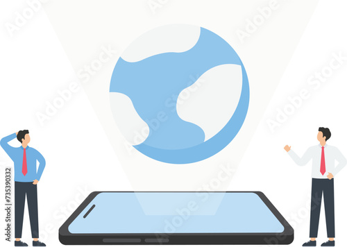 Businessman find global business opportunities by technology concept,
