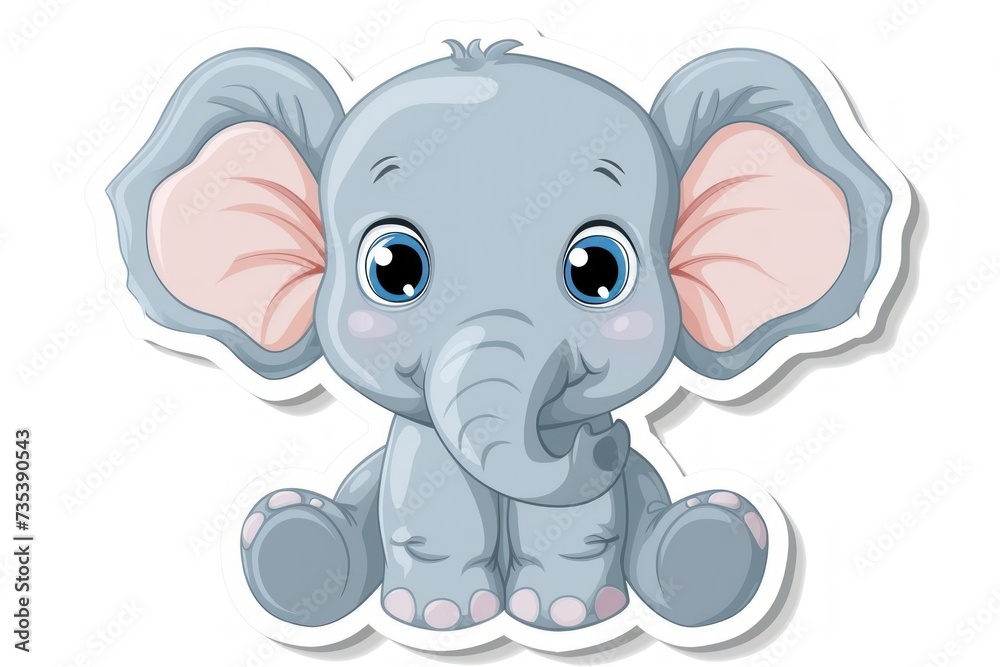 Fototapeta premium Adorable baby elephant illustration with big blue eyes and oversized ears