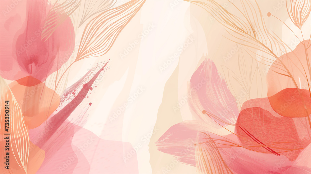 Abstract art botanical soft pink background, beige color. art wallpaper design for prints, cover, wall arts, greeting card, wedding cards, invitation Abstract art botanical soft pink background, beige color. art wallpaper design for prints, cover, wall arts, greeting card, wedding cards, invitation