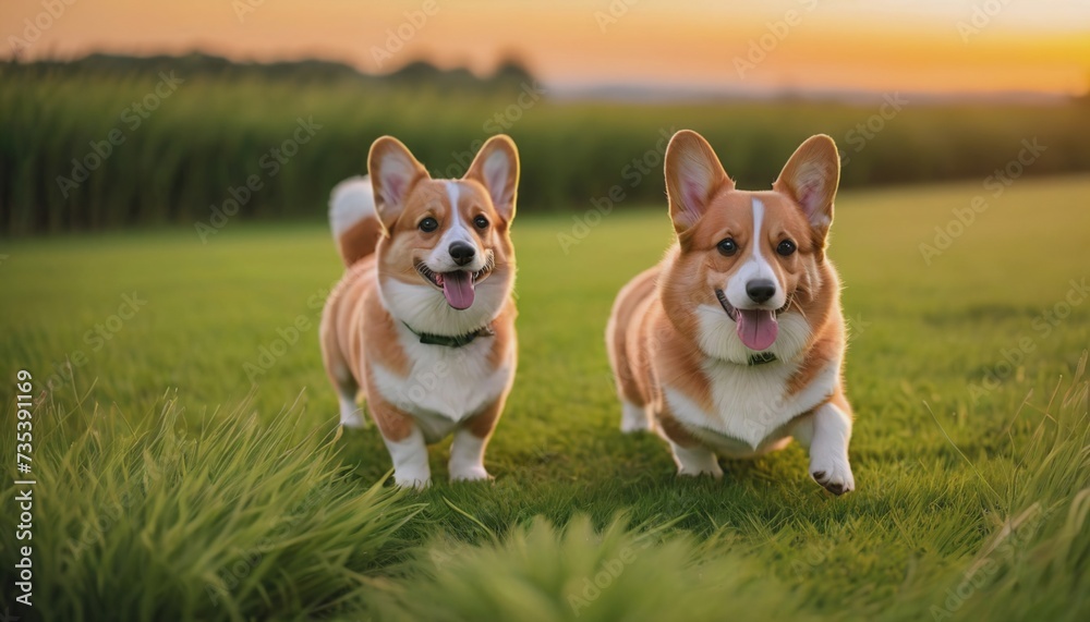 corgi dog, dog at dawn, purebred dog in nature, happy dog, beautiful dog