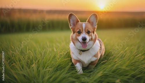 corgi dog, dog at dawn, purebred dog in nature, happy dog, beautiful dog photo