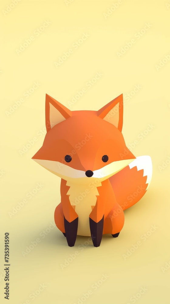 Obraz premium Little Fox Perched on a Yellow Surface