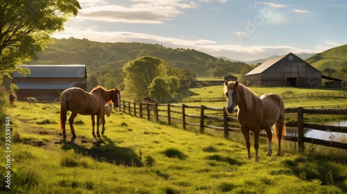 equestrian horses on farm
