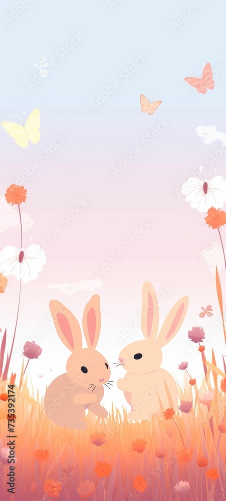 Two Rabbits Sitting in a Field of Flowers Two Rabbits Sitting in a Field of Flowers