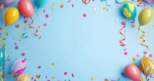 Fundo de celebração com balões e confetes. 